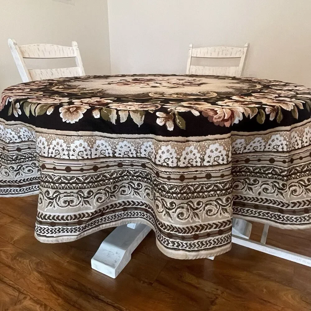Dusty Rose Aubusson Tapestry Style Tablecloth/Rug 85 Inch Granny Cottagecore NEW